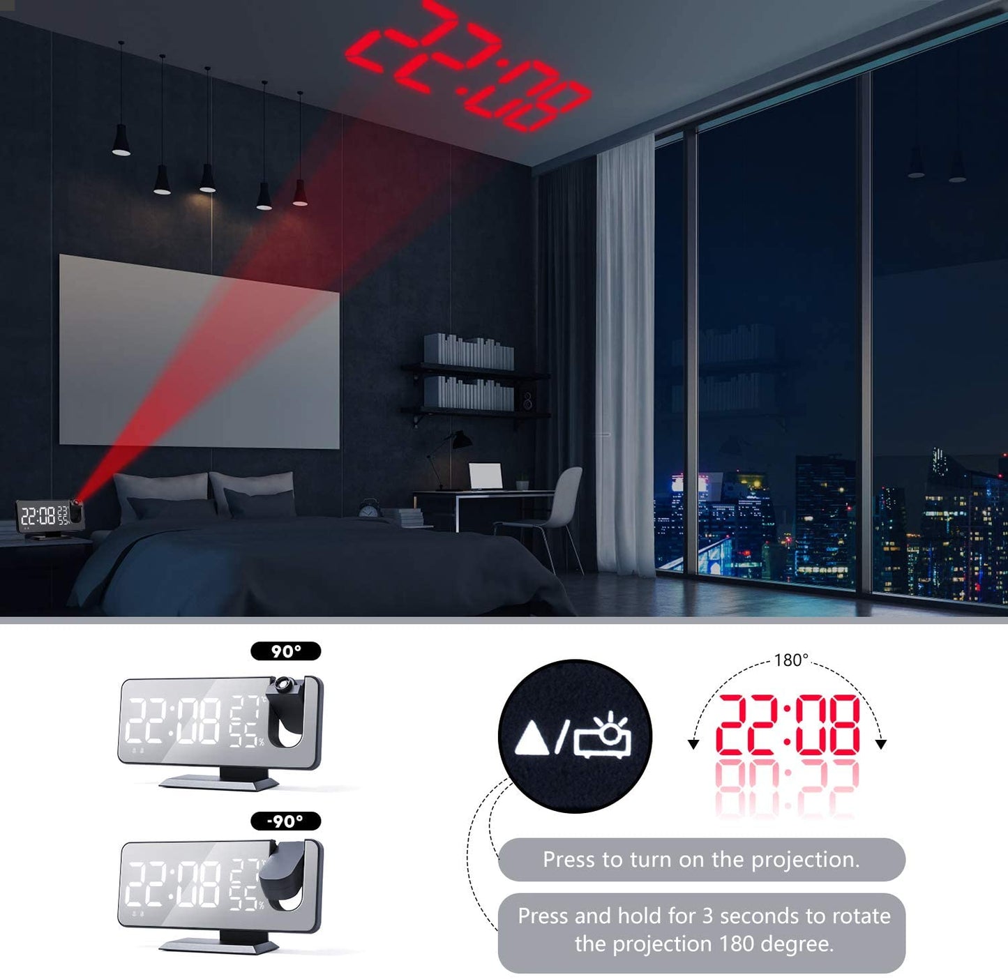 LED Projection Digital Alarm Clock