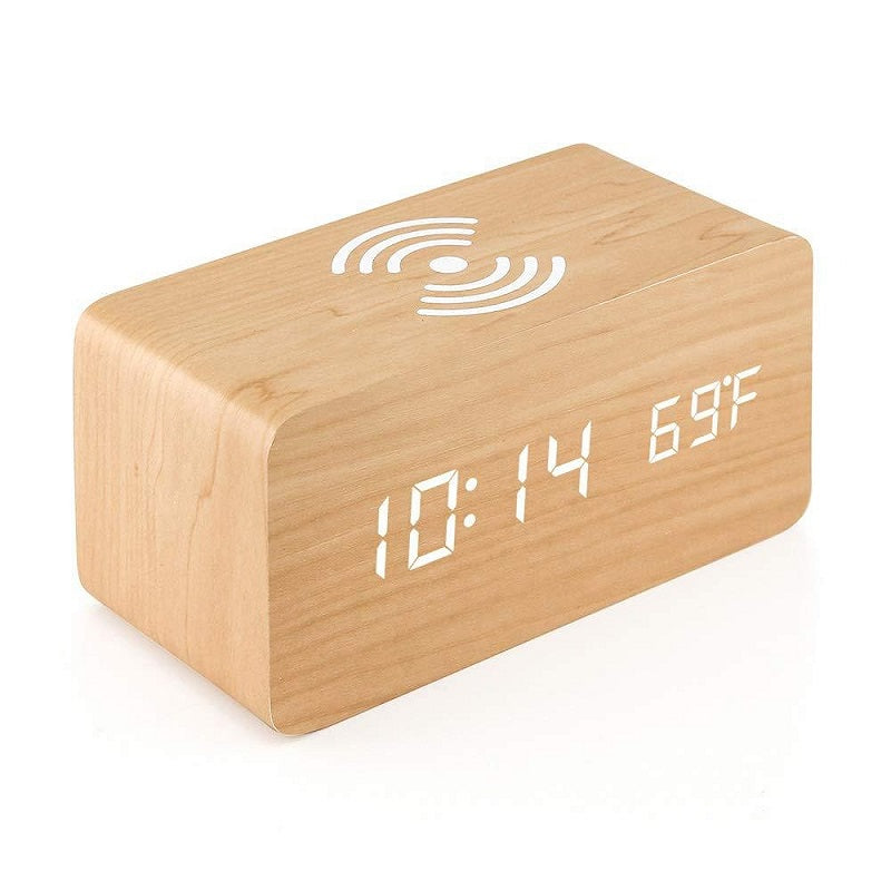 Multifunctional Wooden LED Alarm Clock