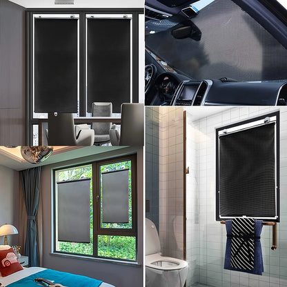 The window shade in a living room, bedroom, bathroom and car window