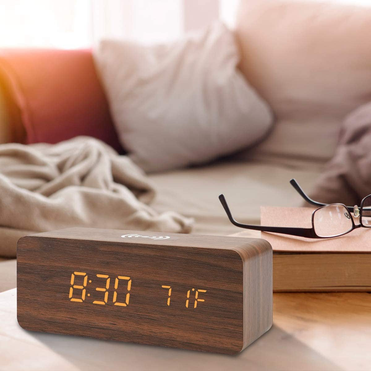 Multifunctional Wooden LED Alarm Clock