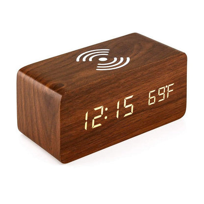 Multifunctional Wooden LED Alarm Clock