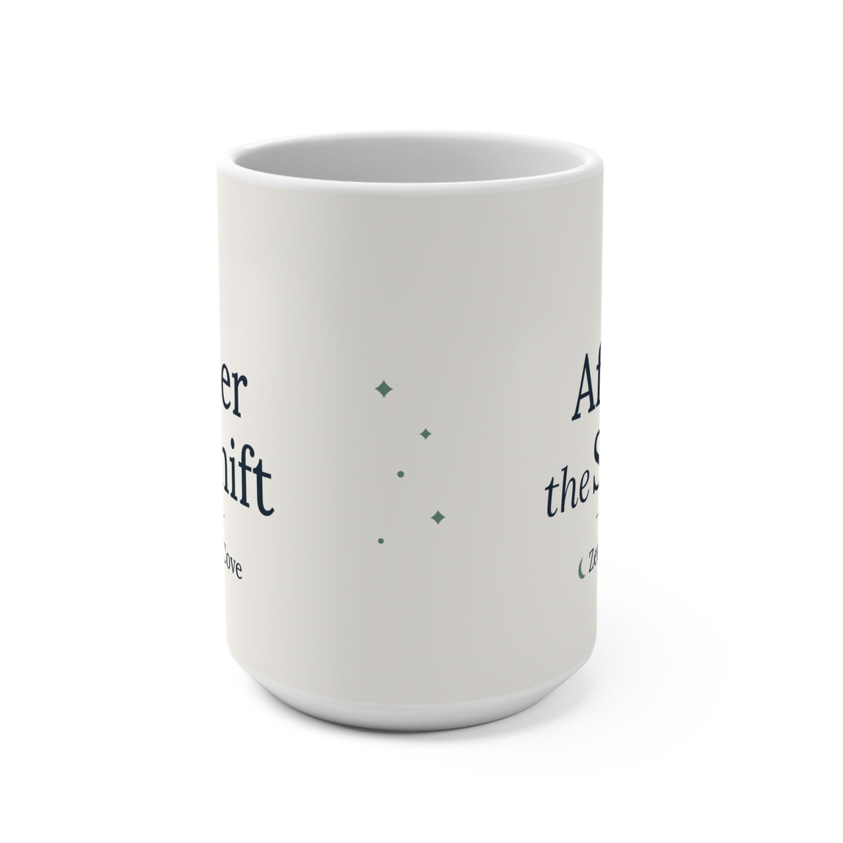 Side of the mug opposite the handle, with small printed stars