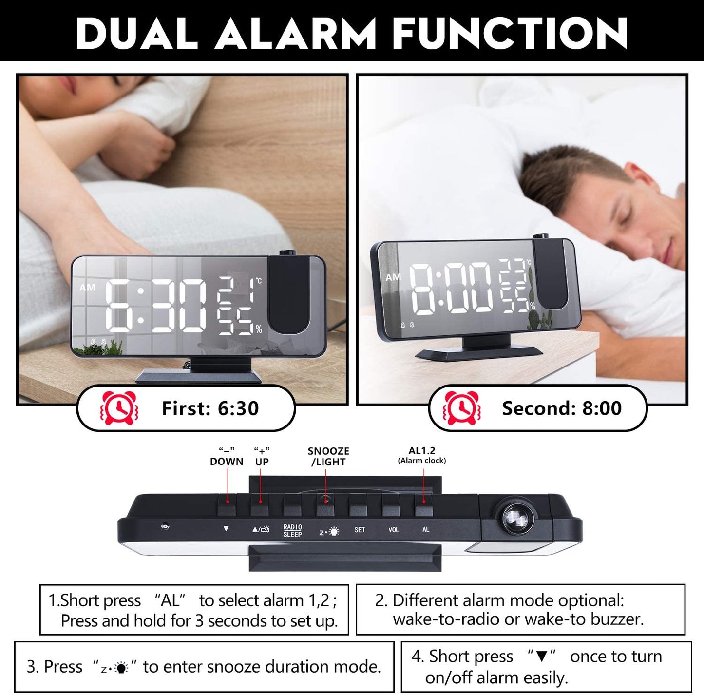 LED Projection Digital Alarm Clock