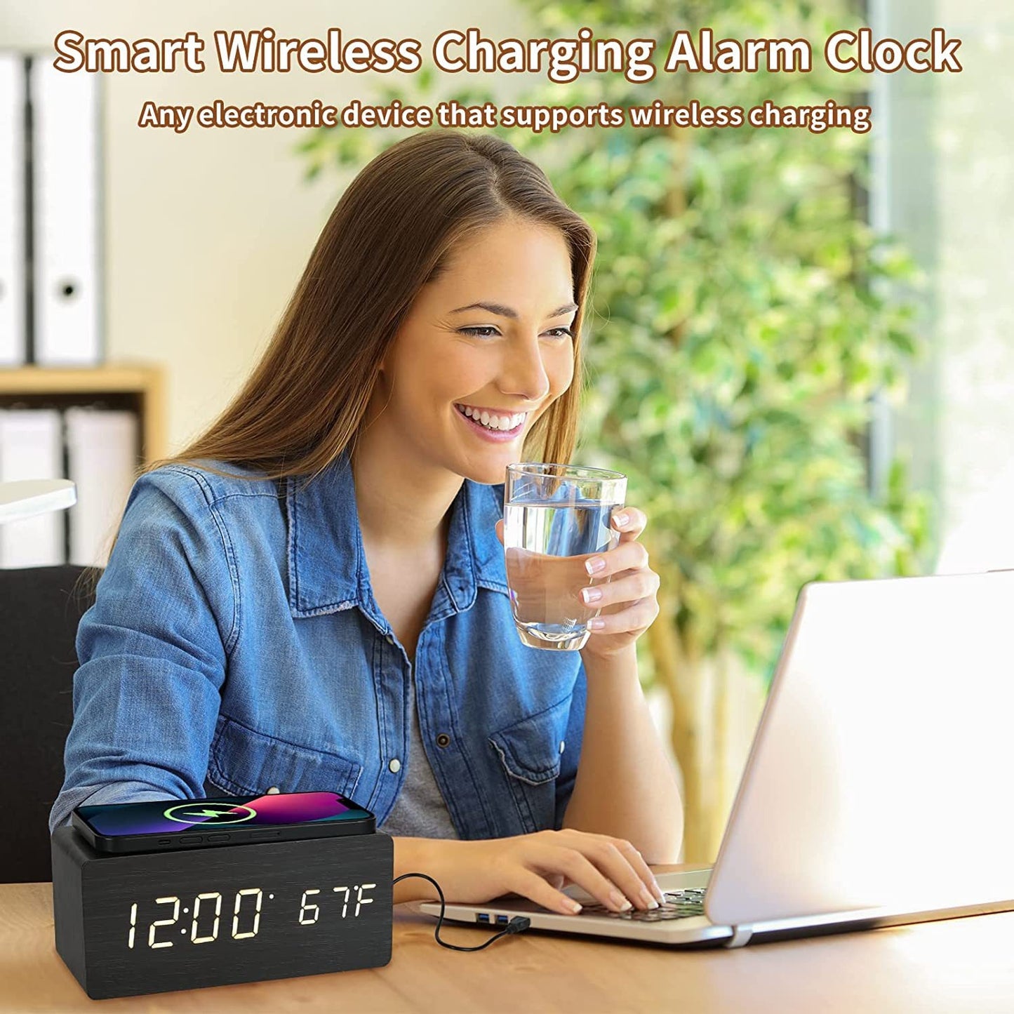 Multifunctional Wooden LED Alarm Clock